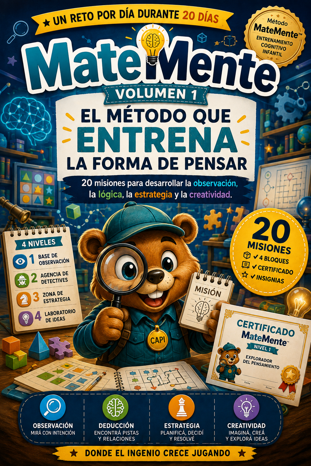 El Gran Libro de Retos 20 desafíos para desarrollar el ingenio de los niños jugando.
